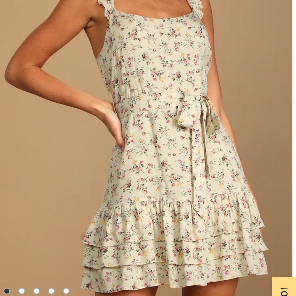 NWT cream ruffle mini dress S